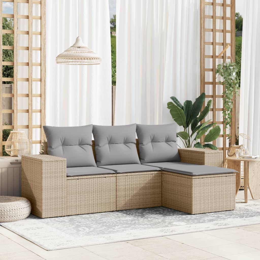 4-tlg. Garten-Sofagarnitur mit Kissen Beige Poly Rattan 4-tlg. Garten-Sofagarnitur mit Kissen Beige Poly Rattan