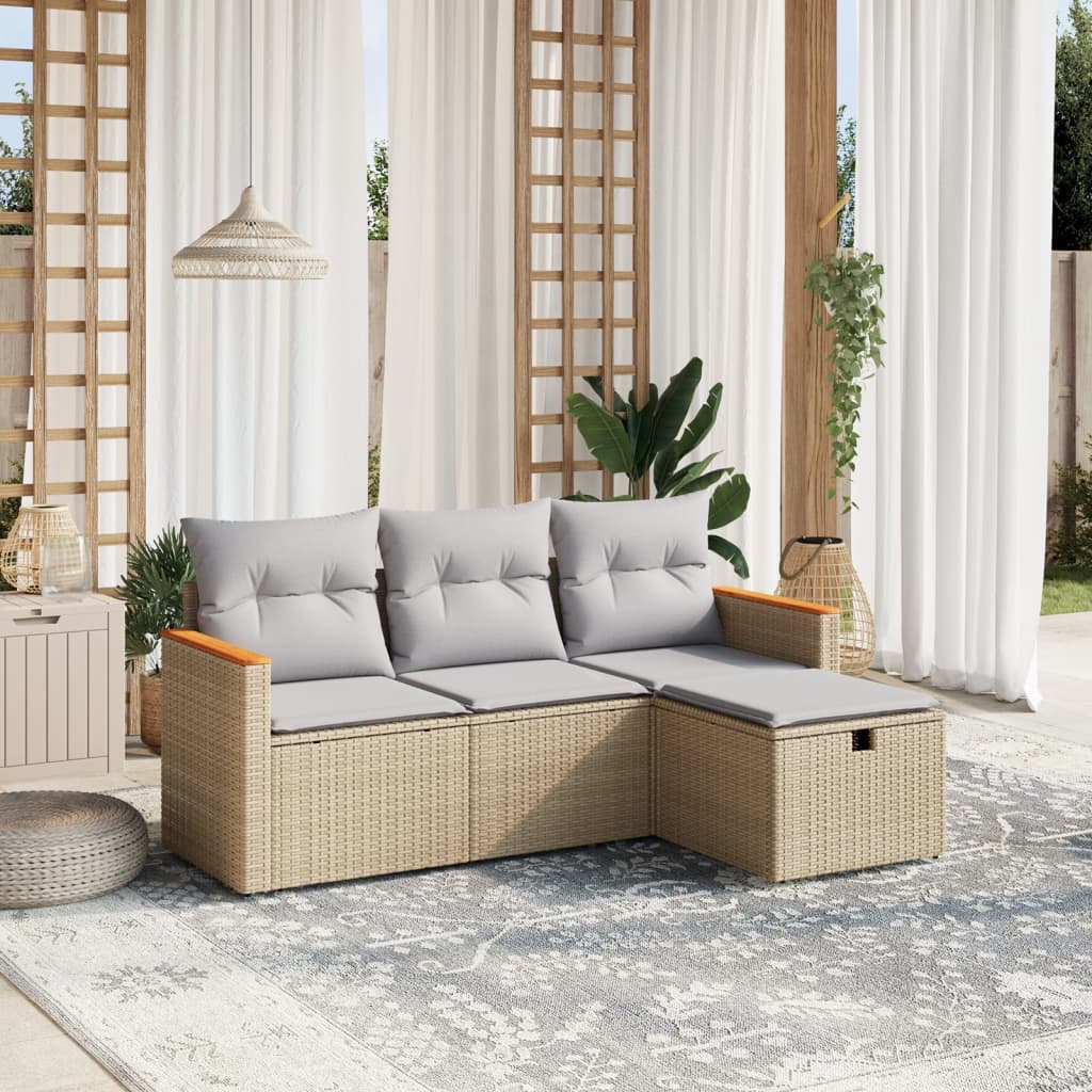 4-tlg. Garten-Sofagarnitur mit Kissen Beigemischung Poly Rattan 4-tlg. Garten-Sofagarnitur mit Kissen Beigemischung Poly Rattan