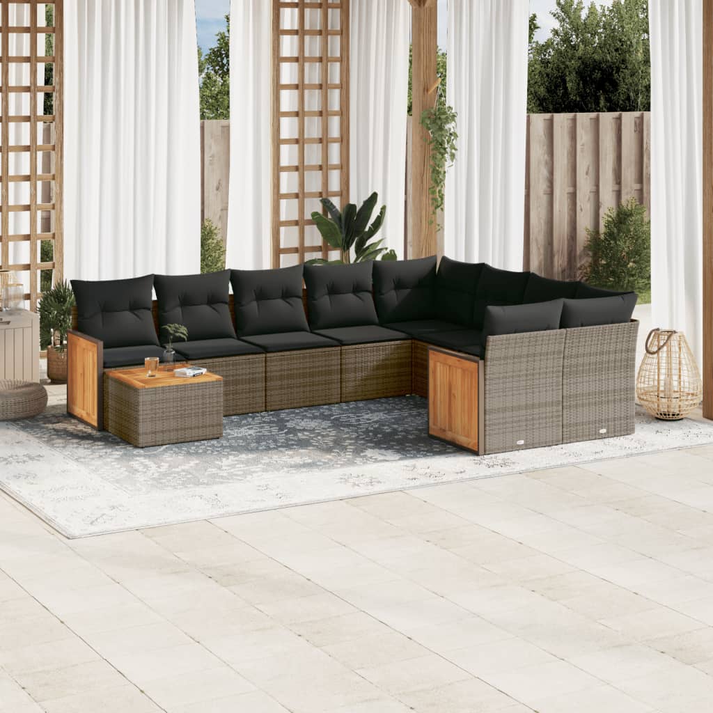 10-tlg. Garten-Sofagarnitur mit Kissen Grau Poly Rattan 10-tlg. Garten-Sofagarnitur mit Kissen Grau Poly Rattan