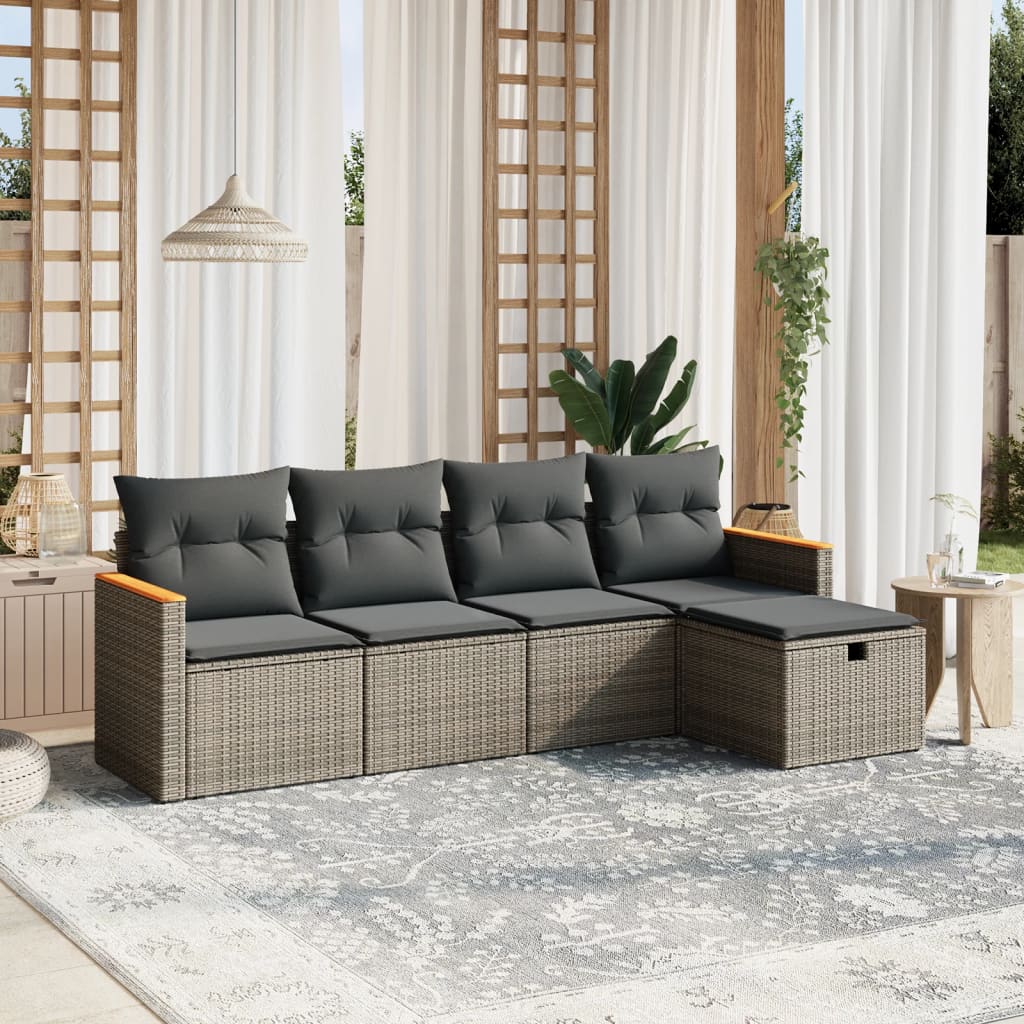 5-tlg. Garten-Sofagarnitur mit Kissen Grau Poly Rattan 5-tlg. Garten-Sofagarnitur mit Kissen Grau Poly Rattan