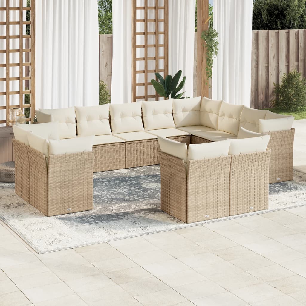 12-tlg. Garten-Sofagarnitur mit Kissen Beige Poly Rattan 12-tlg. Garten-Sofagarnitur mit Kissen Beige Poly Rattan