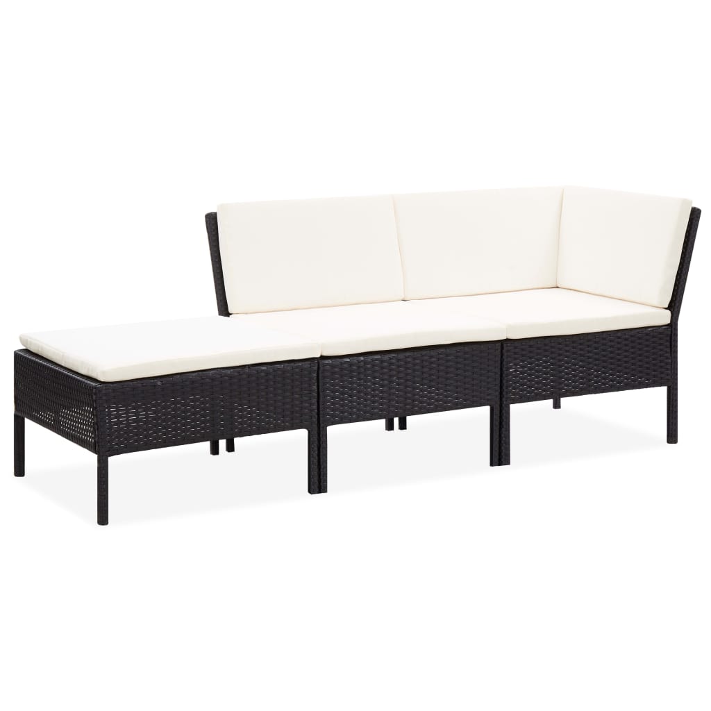 3-tlg. Garten-Lounge-Set mit Auflagen Poly Rattan Schwarz 3-tlg. Garten-Lounge-Set mit Auflagen Poly Rattan Schwarz