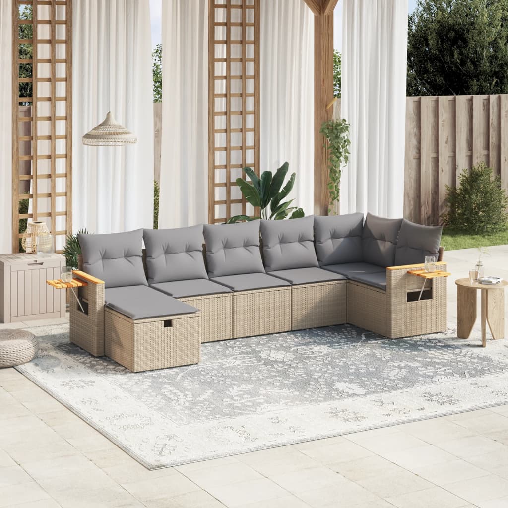 7-tlg. Garten-Sofagarnitur mit Kissen Beige Poly Rattan 7-tlg. Garten-Sofagarnitur mit Kissen Beige Poly Rattan