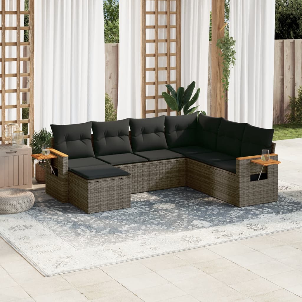 7-tlg. Garten-Sofagarnitur mit Kissen Grau Poly Rattan 7-tlg. Garten-Sofagarnitur mit Kissen Grau Poly Rattan