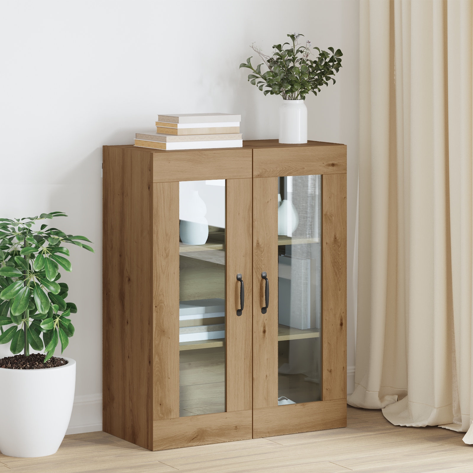 Hängeschrank mit Regal Wandmontiert mit Speicher mit Tür Braun 69.5 x 34 x 90 cm Holzwerkstoff