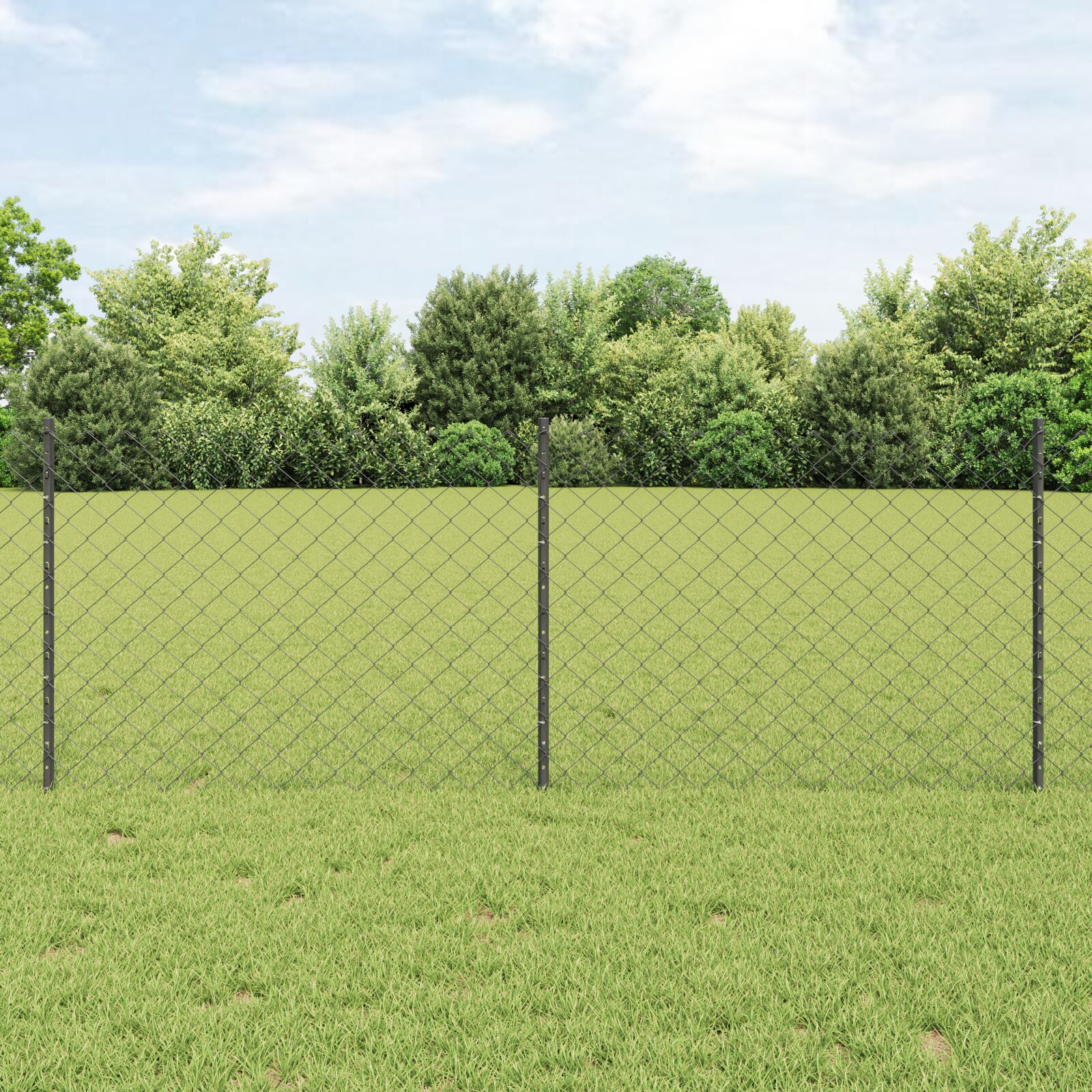 Kettengitterzaun mit 10 U-Pfosten Grau 0.8x10 m Stahl