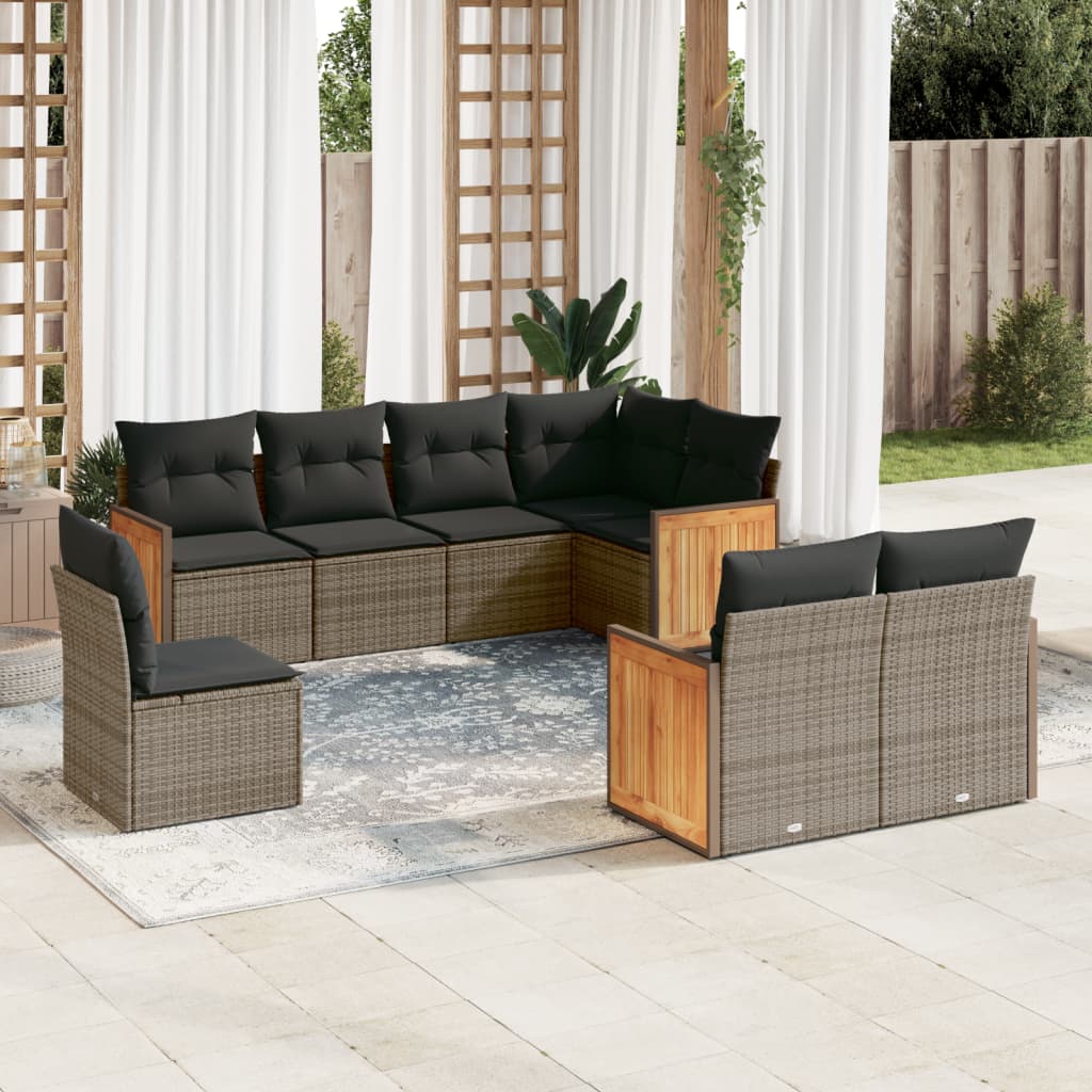 8-tlg. Garten-Sofagarnitur mit Kissen Grau Poly Rattan 8-tlg. Garten-Sofagarnitur mit Kissen Grau Poly Rattan