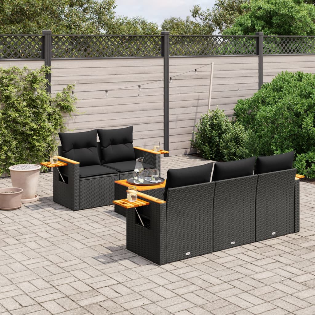 6-tlg. Garten-Sofagarnitur mit Kissen Schwarz Poly Rattan 6-tlg. Garten-Sofagarnitur mit Kissen Schwarz Poly Rattan