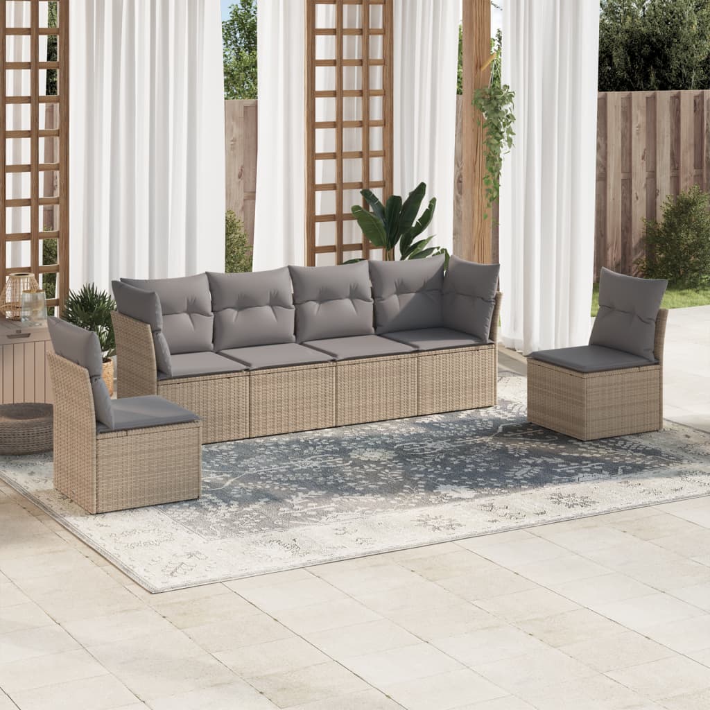 6-tlg. Garten-Sofagarnitur mit Kissen Beige Poly Rattan 6-tlg. Garten-Sofagarnitur mit Kissen Beige Poly Rattan