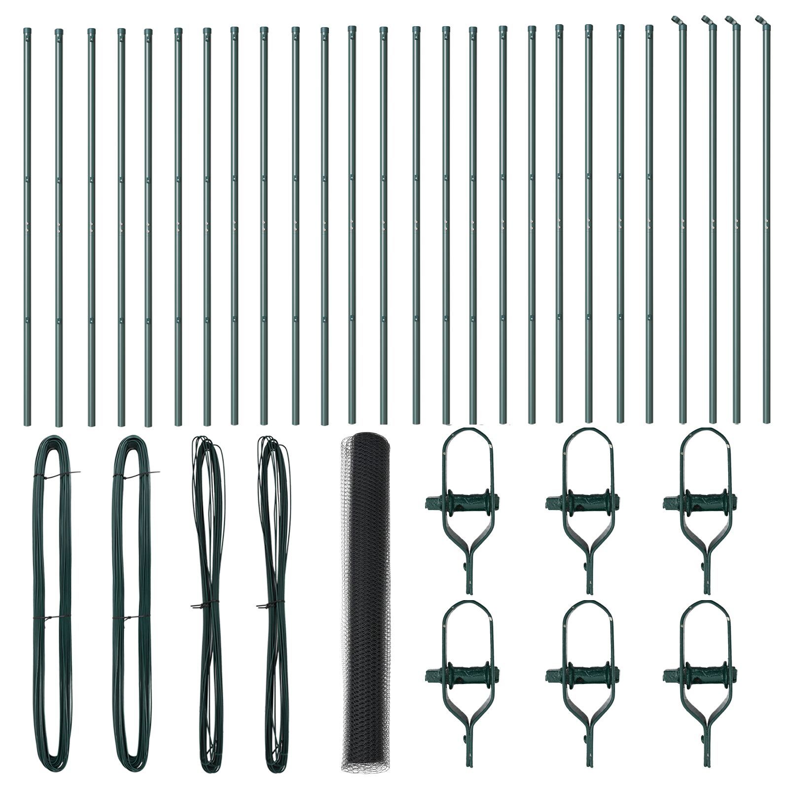 Sechseckzaun Grau 1x50 m Stahl, Zaunpfosten 13 Stück Grün Ø32 mm 150 cm verzinkter Stahl