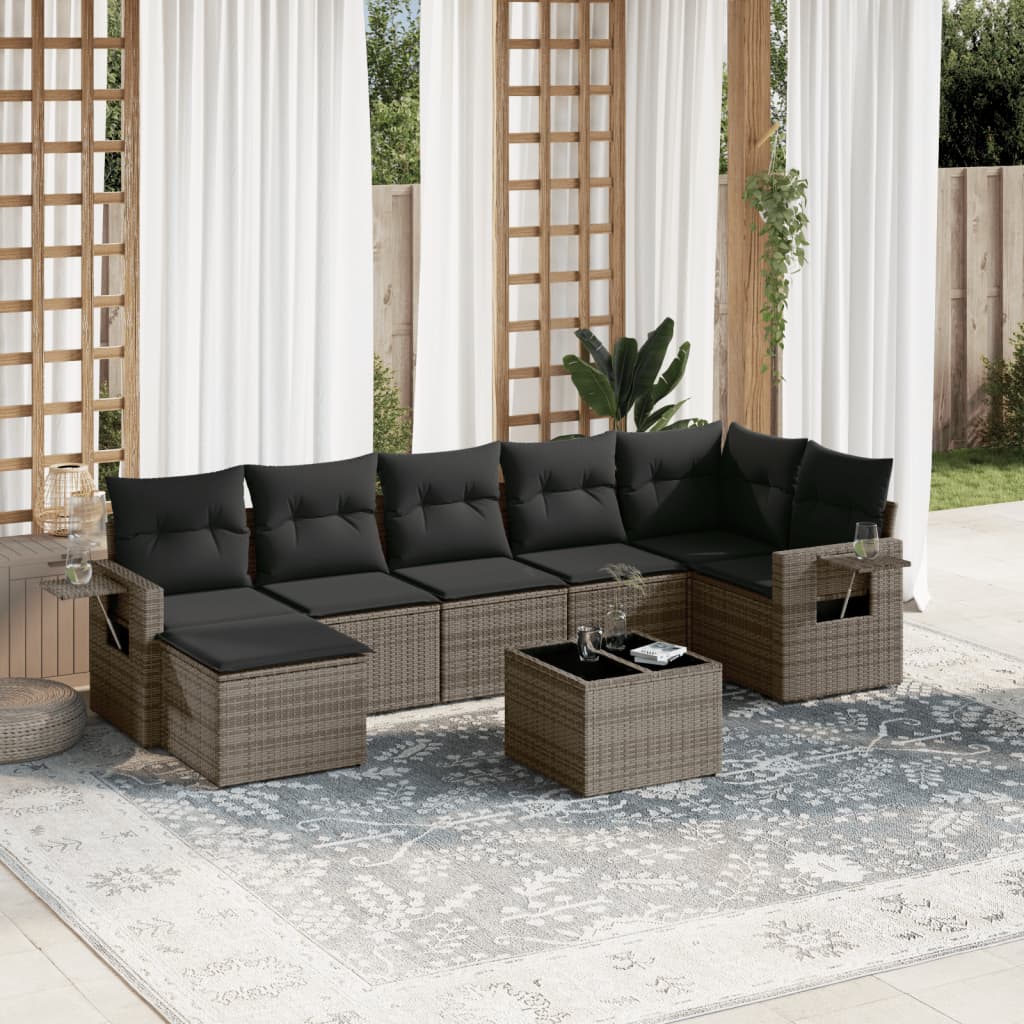 8-tlg. Garten-Sofagarnitur mit Kissen Grau Poly Rattan 8-tlg. Garten-Sofagarnitur mit Kissen Grau Poly Rattan