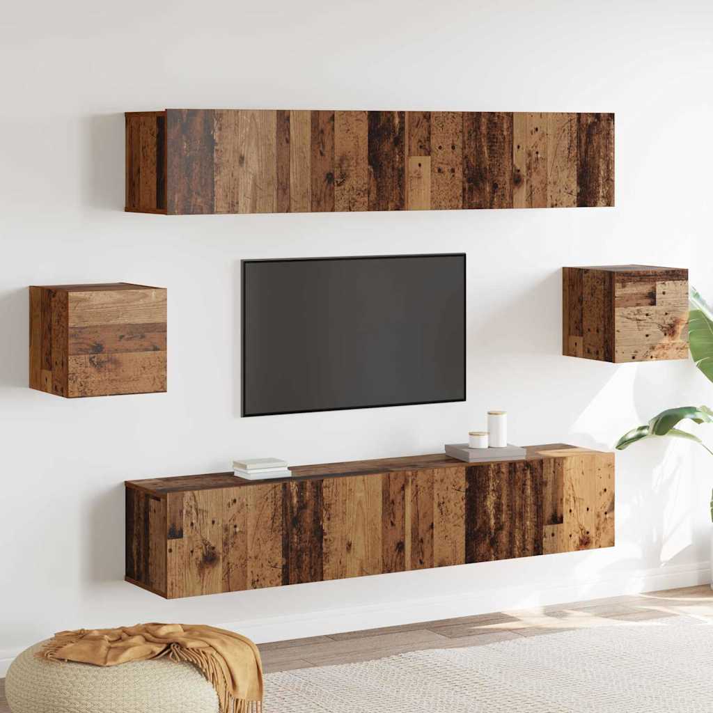 6-teiliges TV Schrank Set Altholz
