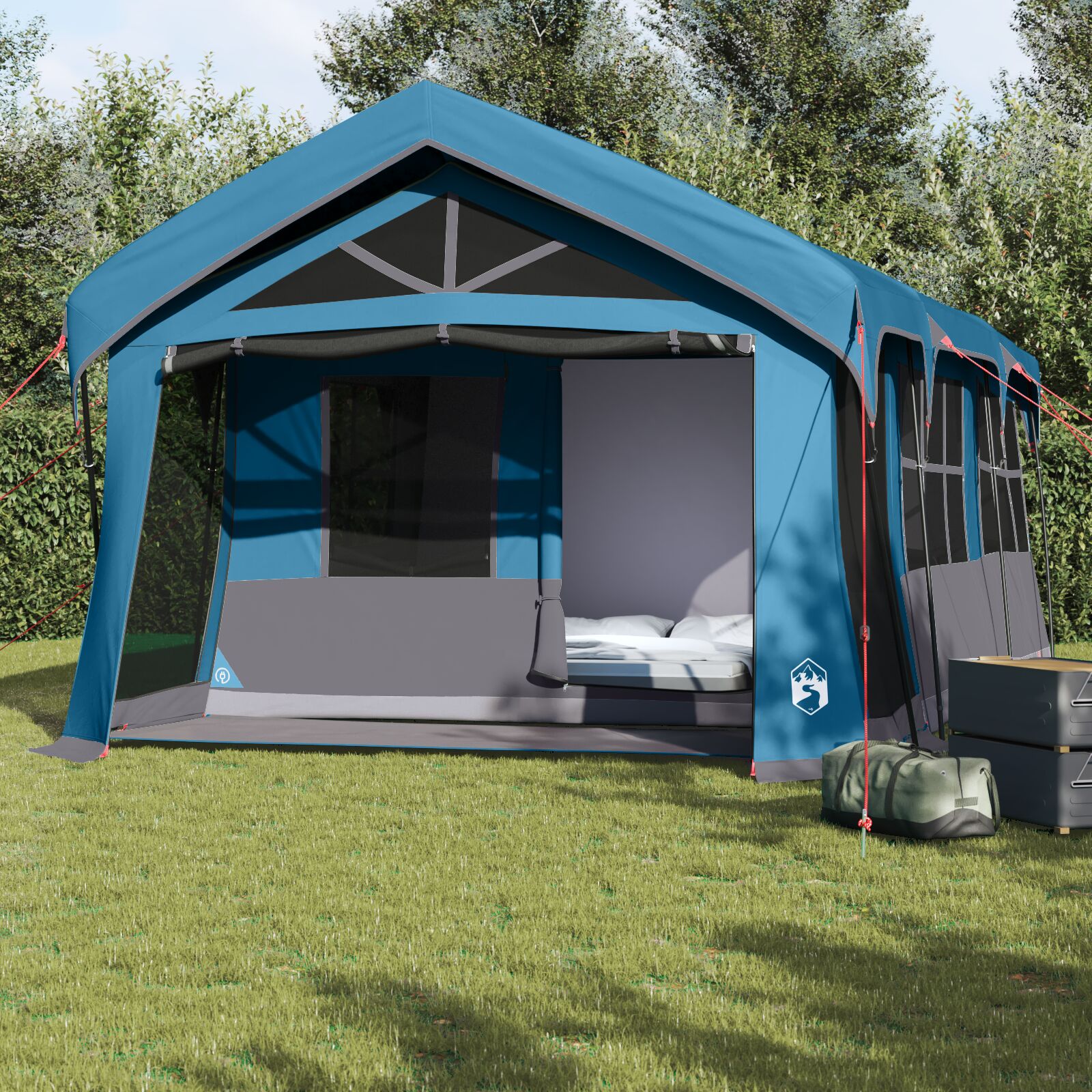 vidaXL Campingzelt mit Fenstern Blau für 10 Personen wasserdicht