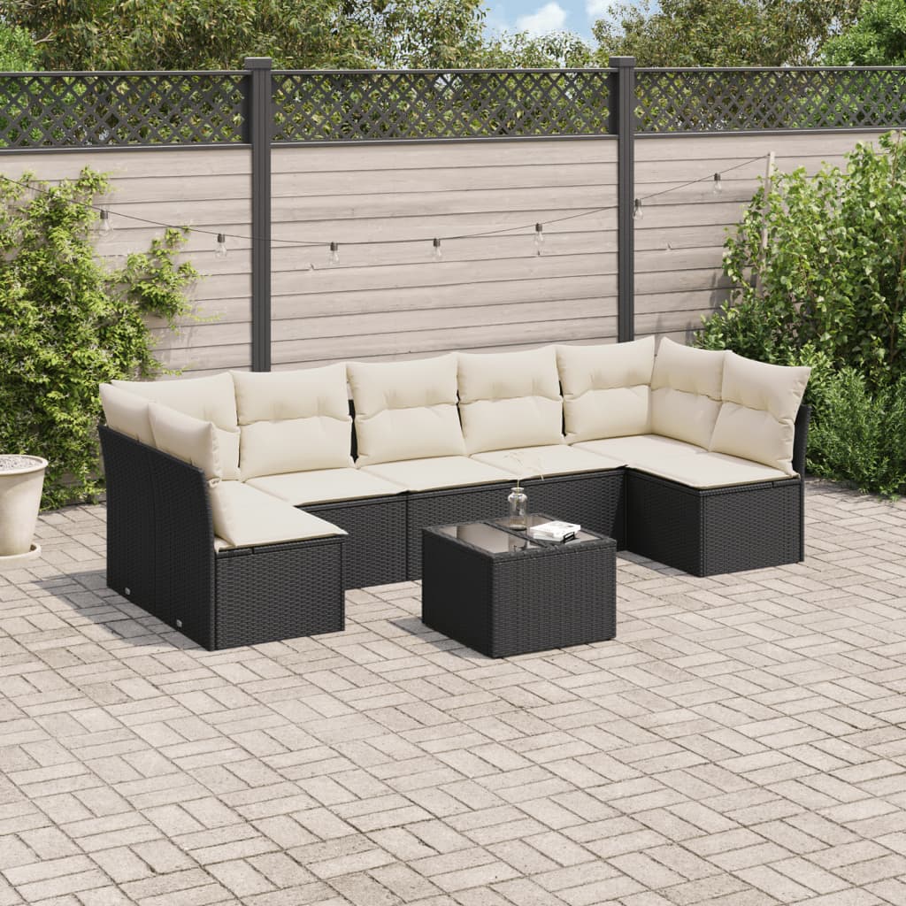 8-tlg. Garten-Sofagarnitur mit Kissen Schwarz Poly Rattan 8-tlg. Garten-Sofagarnitur mit Kissen Schwarz Poly Rattan