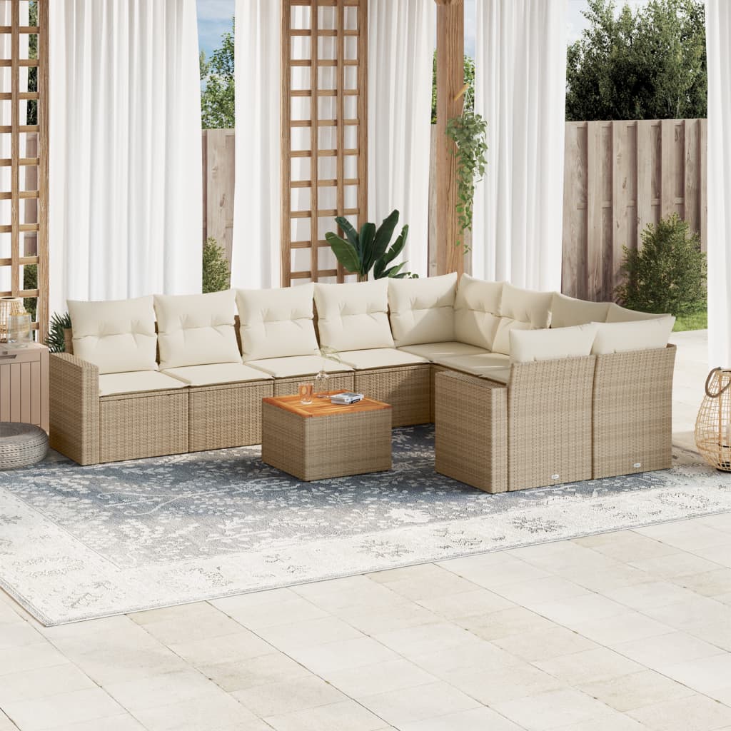 10-tlg. Garten-Sofagarnitur mit Kissen Beige Poly Rattan 10-tlg. Garten-Sofagarnitur mit Kissen Beige Poly Rattan