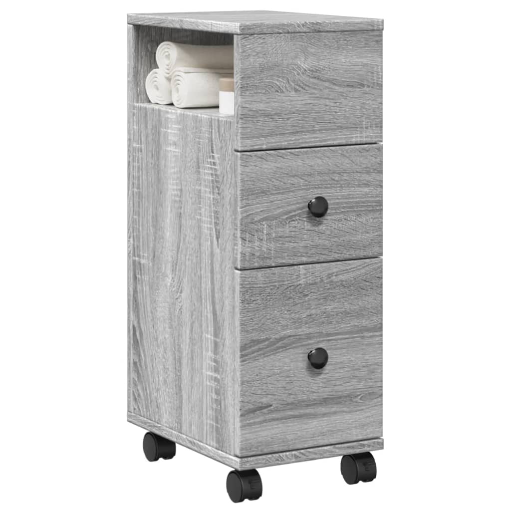Badschrank Schmal mit Rollen Grau Sonoma Holzwerkstoff Badschrank Schmal mit Rollen Grau Sonoma Holzwerkstoff