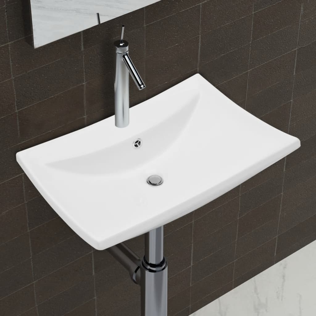 Luxuriöses Keramik-Waschbecken rechteckig mit Überlauf und Hahnloch Luxuriöses Keramik-Waschbecken rechteckig mit Überlauf und Hahnloch