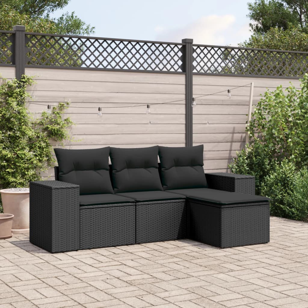4-tlg. Garten-Sofagarnitur mit Kissen Schwarz Poly Rattan 4-tlg. Garten-Sofagarnitur mit Kissen Schwarz Poly Rattan