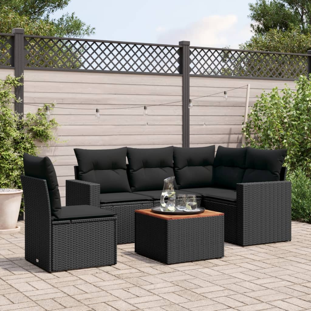 6-tlg. Garten-Sofagarnitur mit Kissen Schwarz Poly Rattan 6-tlg. Garten-Sofagarnitur mit Kissen Schwarz Poly Rattan