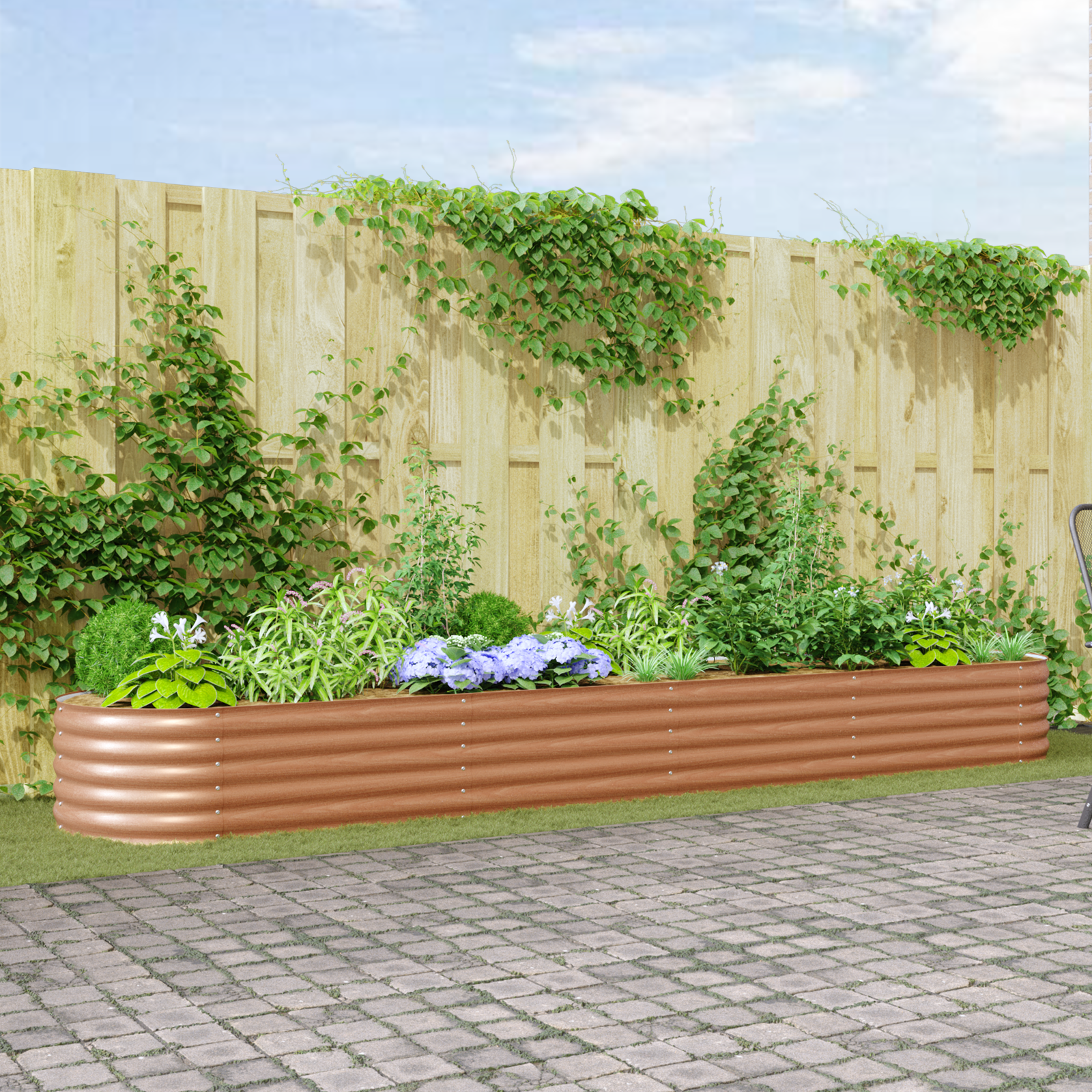 Hochbeet Braun mit Holz-Look 400x80x44 cm Stahl Hochbeet Braun mit Holz-Look 400x80x44 cm Stahl