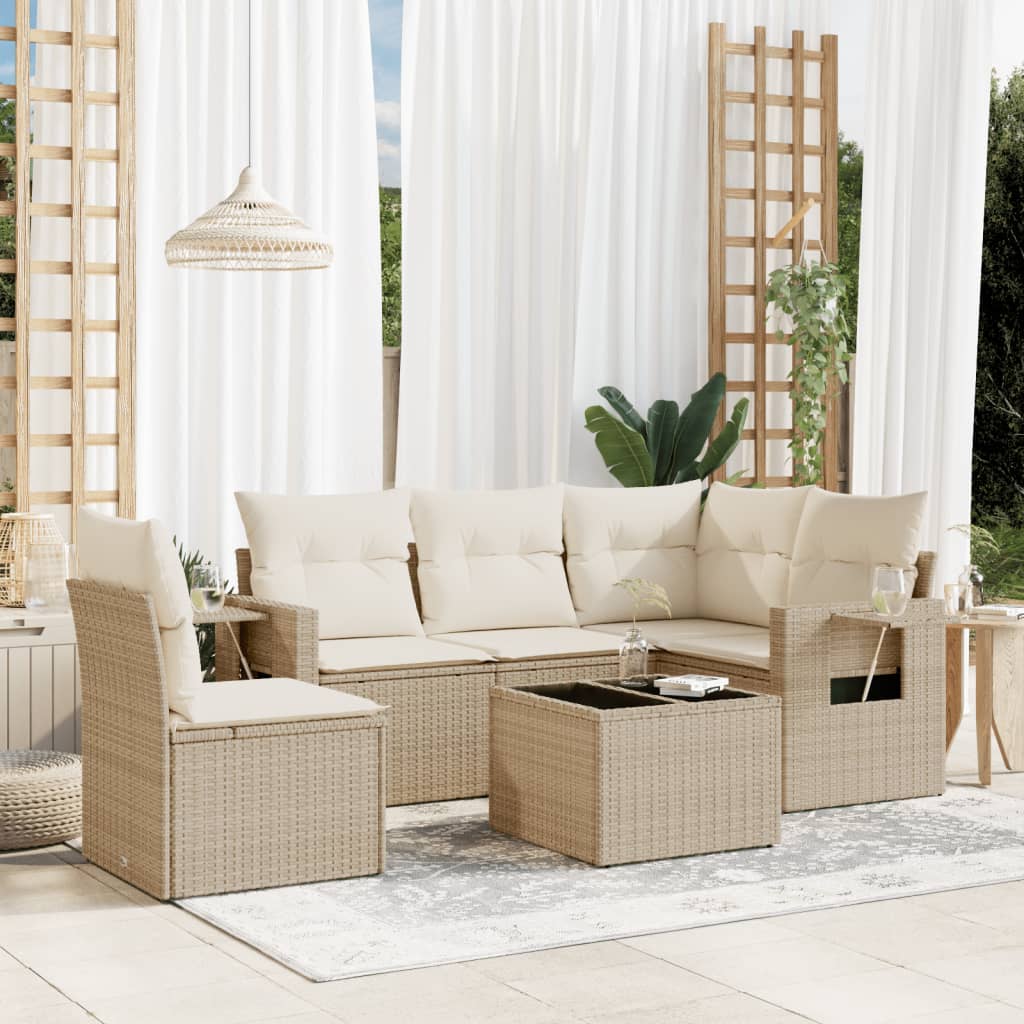 6-tlg. Garten-Sofagarnitur mit Kissen Beige Poly Rattan 6-tlg. Garten-Sofagarnitur mit Kissen Beige Poly Rattan