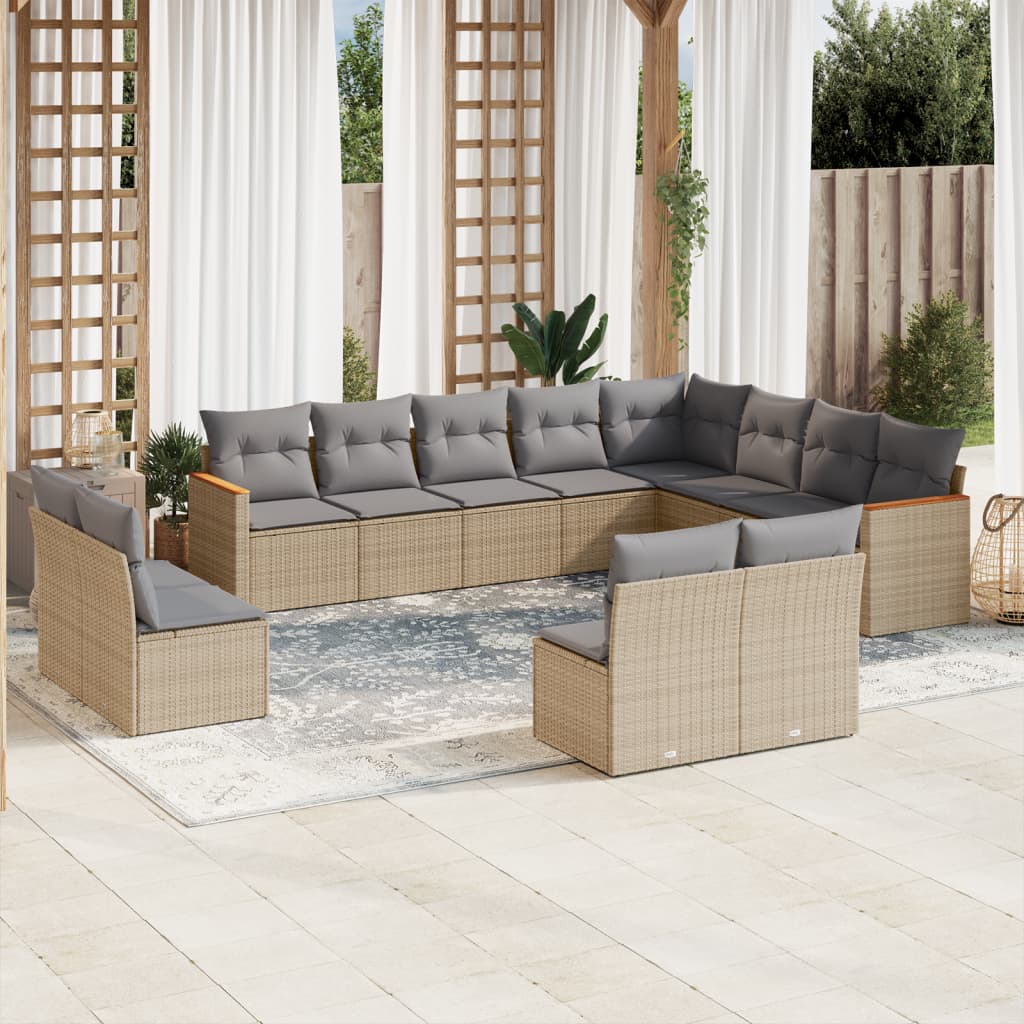 12-tlg. Garten-Sofagarnitur mit Kissen Beige Poly Rattan 12-tlg. Garten-Sofagarnitur mit Kissen Beige Poly Rattan