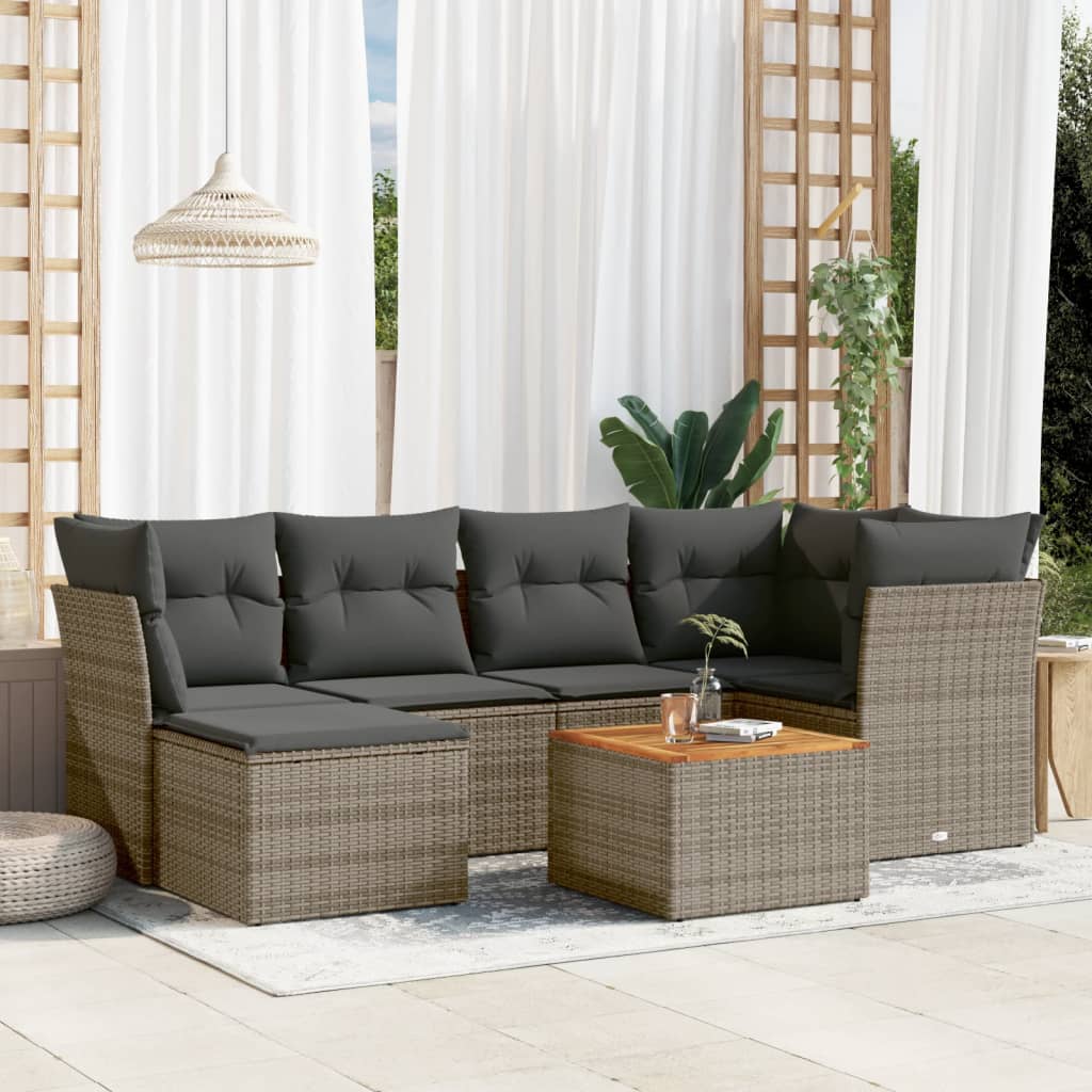 7-tlg. Garten-Sofagarnitur mit Kissen Grau Poly Rattan 7-tlg. Garten-Sofagarnitur mit Kissen Grau Poly Rattan