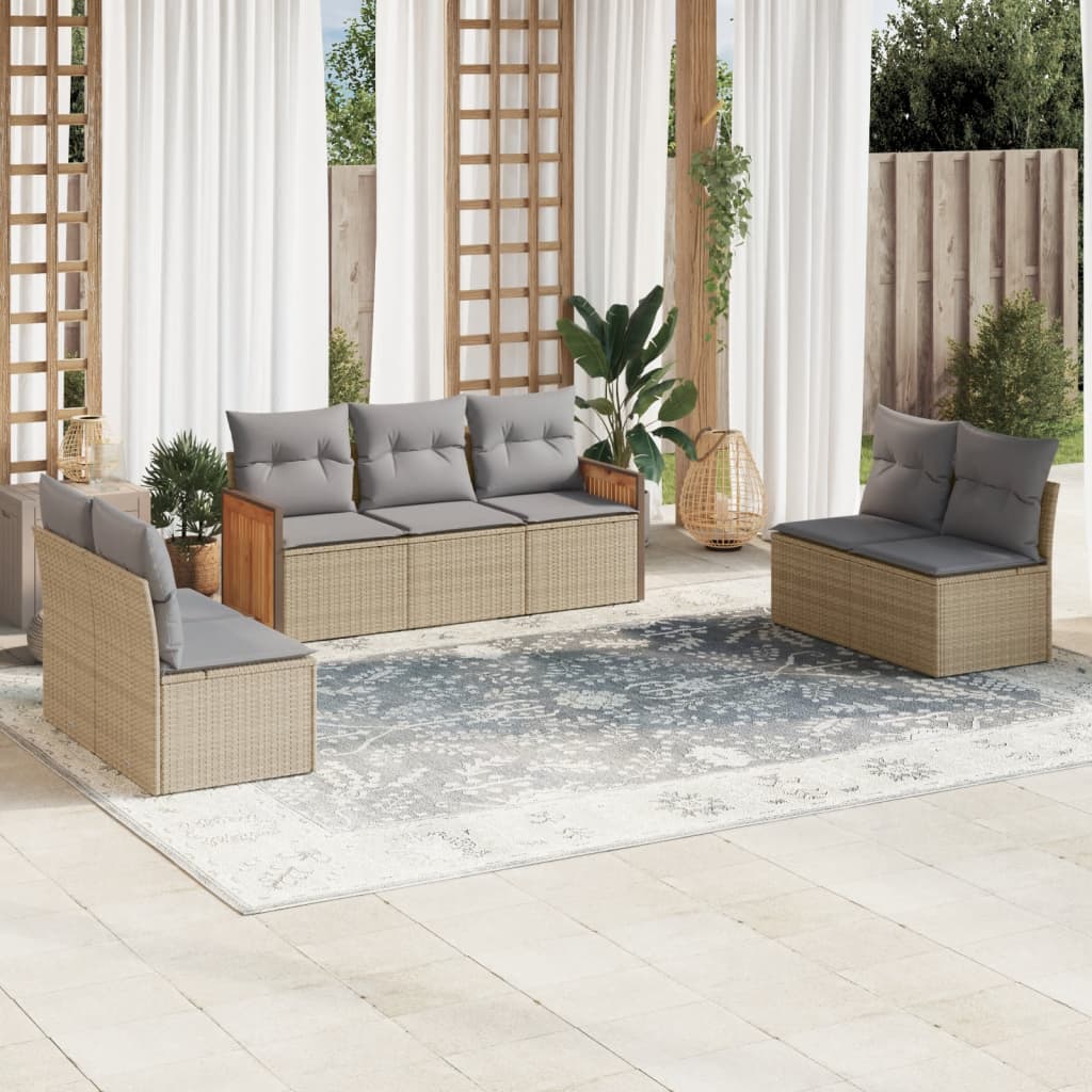 7-tlg. Garten-Sofagarnitur mit Kissen Beige Poly Rattan 7-tlg. Garten-Sofagarnitur mit Kissen Beige Poly Rattan