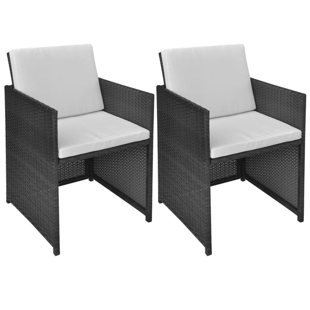 Gartenstühle 2 Stk. mit Polstern und Kissen Poly Rattan Schwarz Gartenstühle 2 Stk. mit Polstern und Kissen Poly Rattan Schwarz