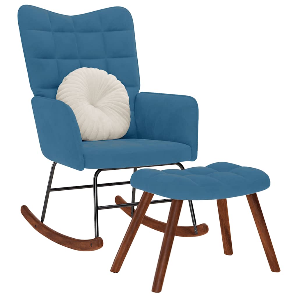 Schaukelstuhl mit Hocker Blauer Samt Schaukelstuhl mit Hocker Blauer Samt
