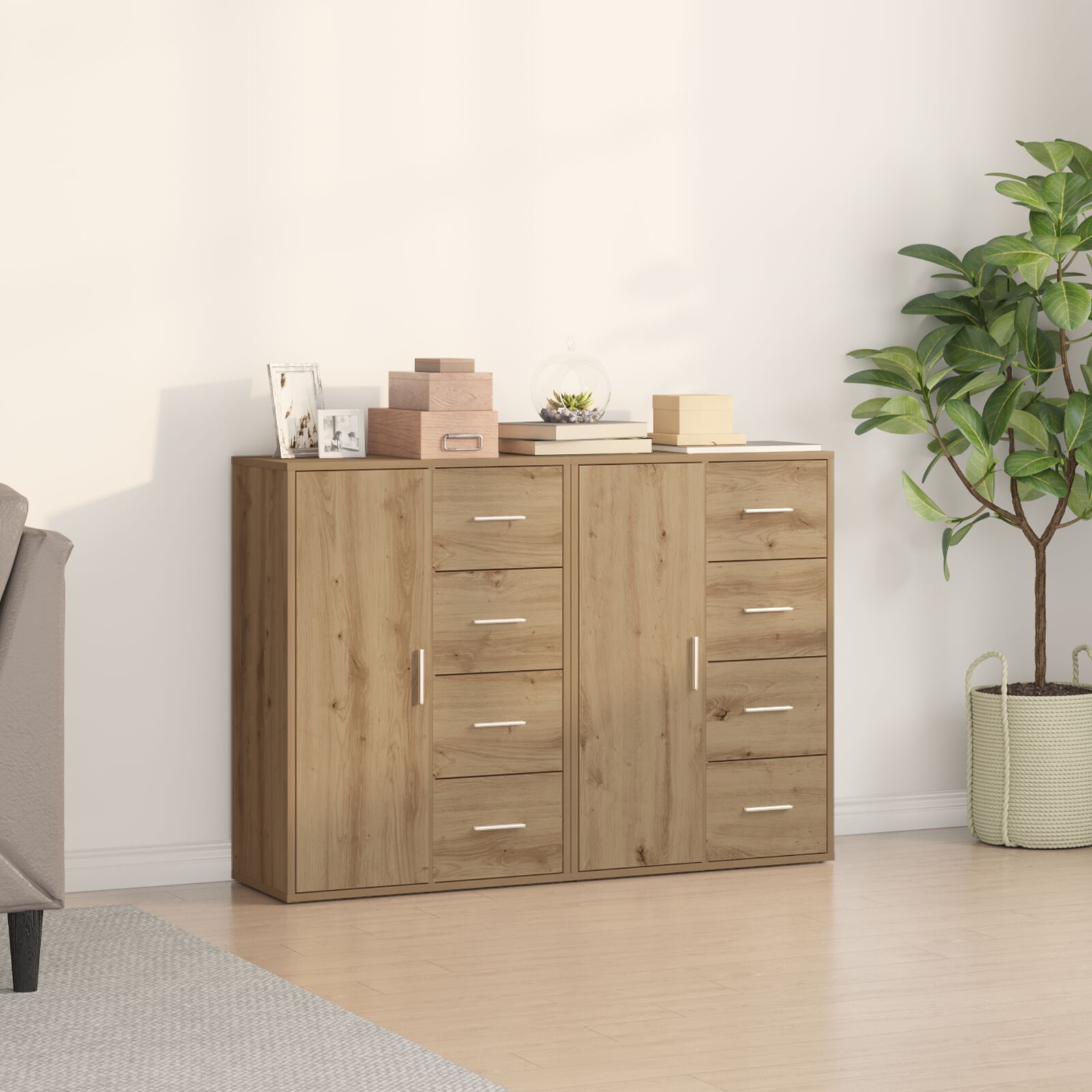 vidaXL Sideboard 2er Set Artisan Eiche MDF, Spanplatte Groß Büfett