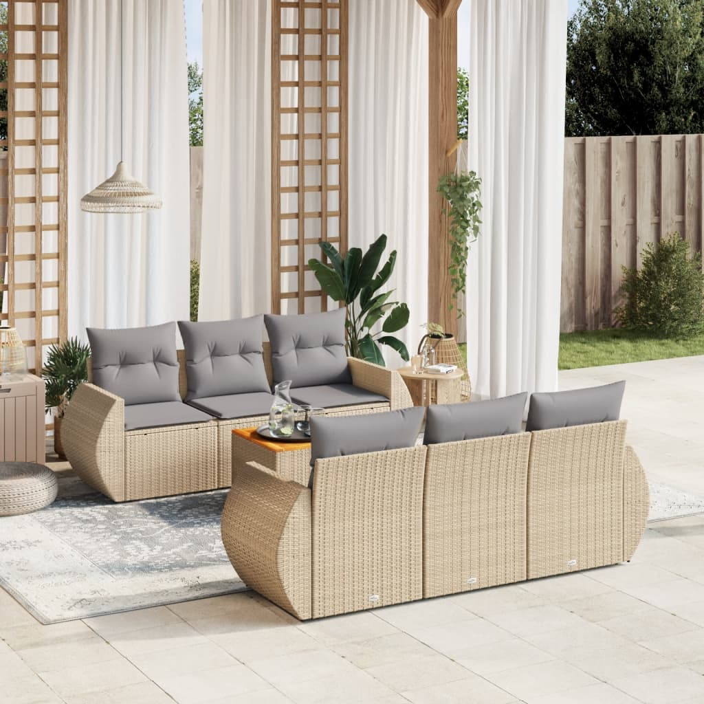 7-tlg. Garten-Sofagarnitur mit Kissen Beige Poly Rattan 7-tlg. Garten-Sofagarnitur mit Kissen Beige Poly Rattan