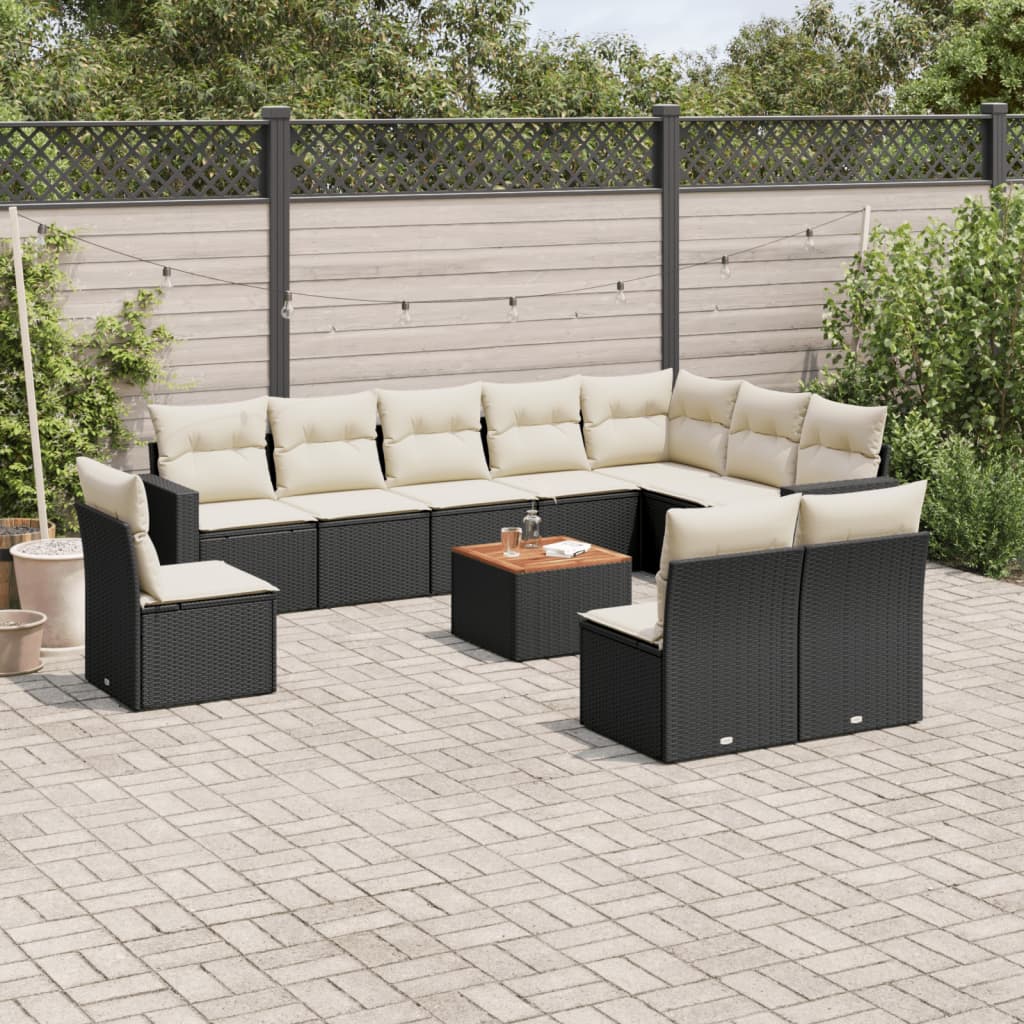 11-tlg. Garten-Sofagarnitur mit Kissen Schwarz Poly Rattan 11-tlg. Garten-Sofagarnitur mit Kissen Schwarz Poly Rattan