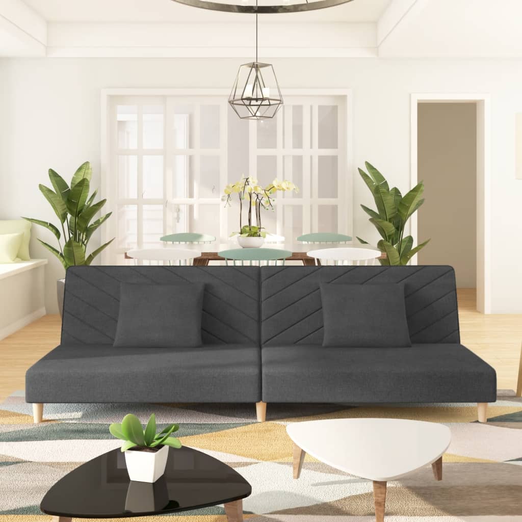 Schlafsofa 2-Sitzer mit 2 Kissen Dunkelgrau Stoff Schlafsofa 2-Sitzer mit 2 Kissen Dunkelgrau Stoff