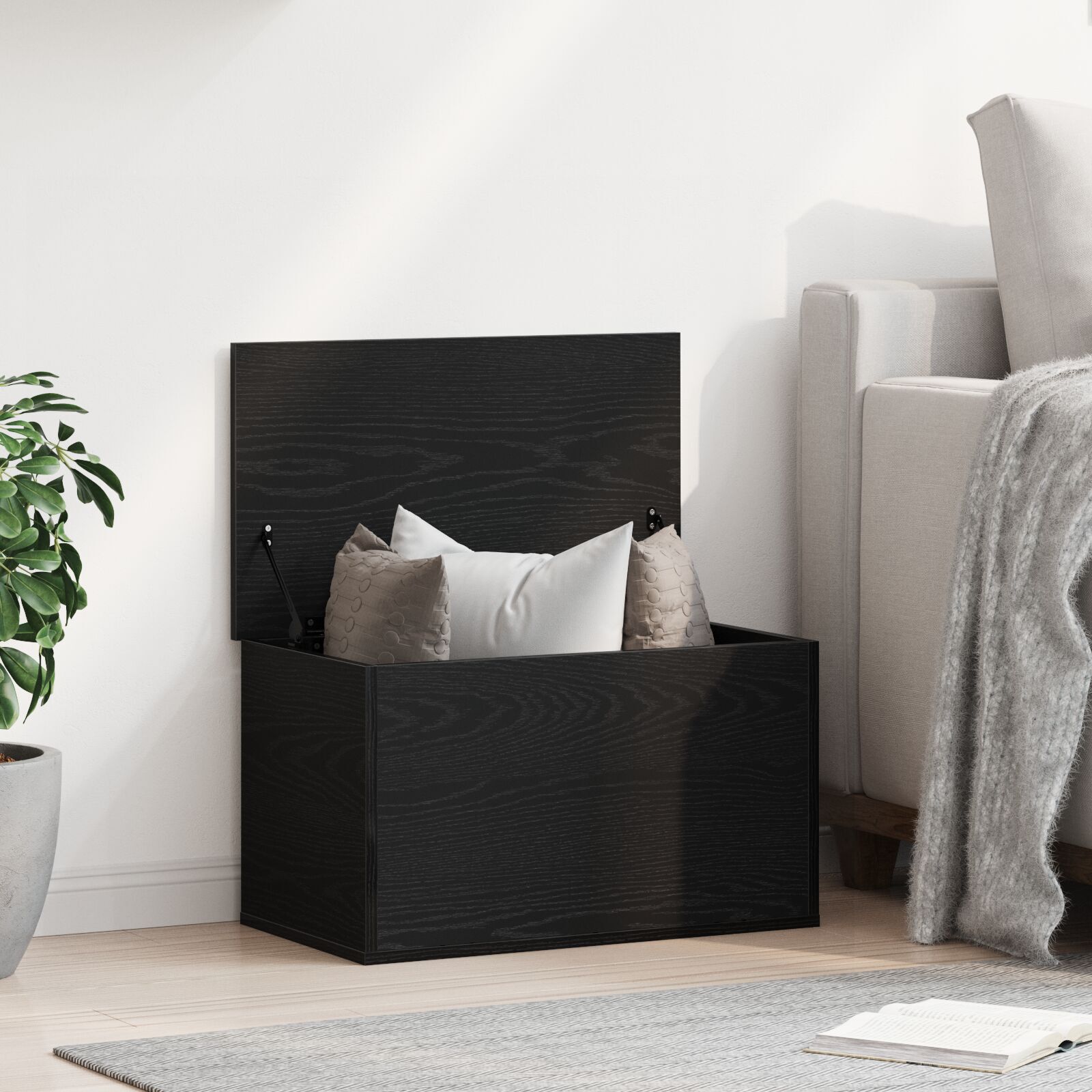 Aufbewahrungsbox mit Deckel Schwarz Eiche 60x35x35 cm Aufbewahrungsbox mit Deckel Schwarz Eiche 60x35x35 cm