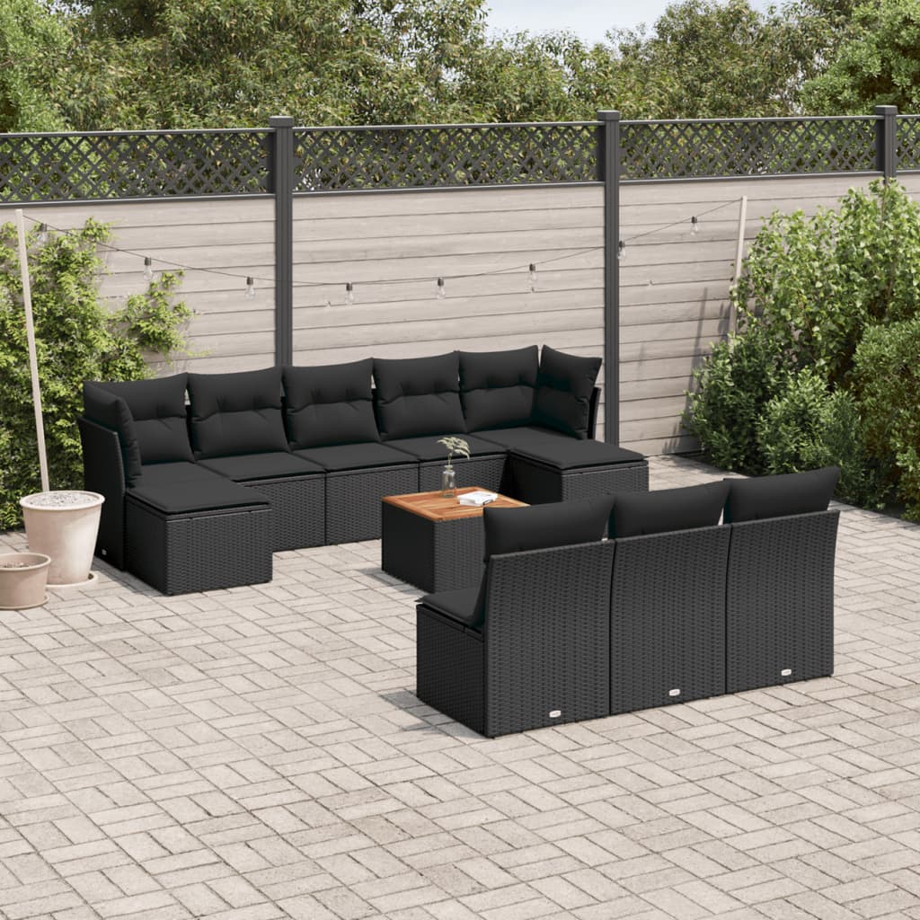 11-tlg. Garten-Sofagarnitur mit Kissen Schwarz Poly Rattan 11-tlg. Garten-Sofagarnitur mit Kissen Schwarz Poly Rattan
