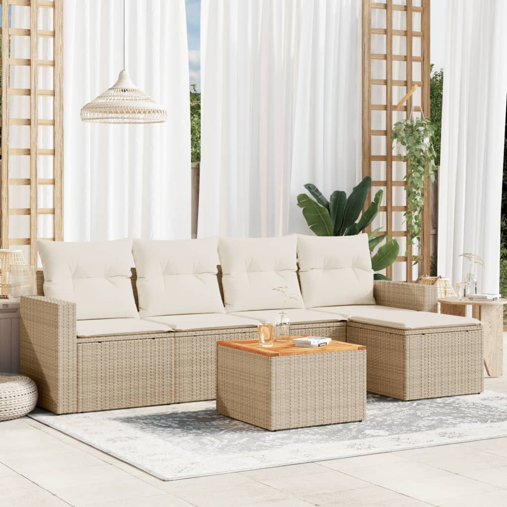 6-tlg. Garten-Sofagarnitur mit Kissen Beige Poly Rattan 6-tlg. Garten-Sofagarnitur mit Kissen Beige Poly Rattan