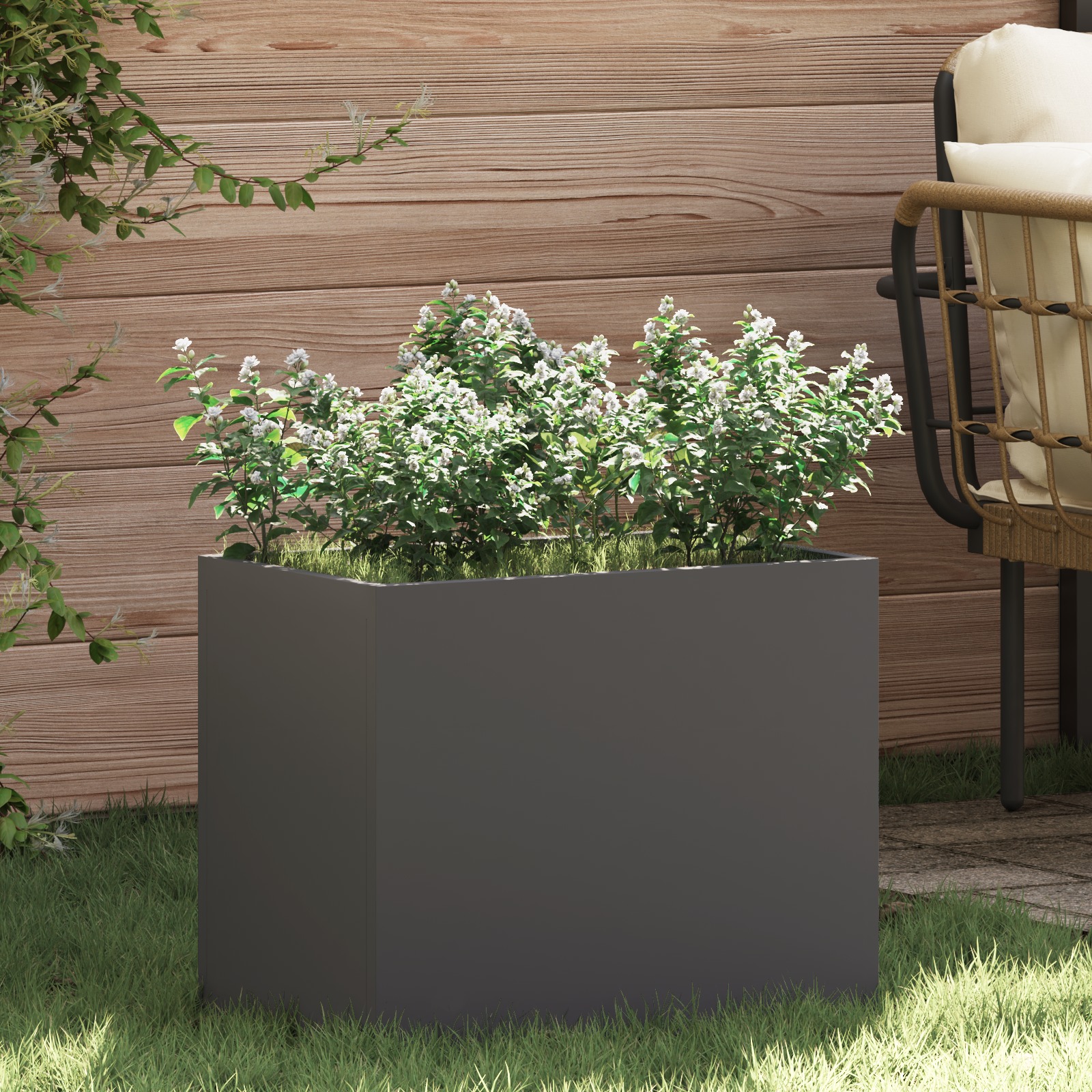 Gartenblumentopf Schwarz 50 x 32 x 40 cm Kaltgewalzter Stahl Gartenblumentopf Schwarz 50 x 32 x 40 cm Kaltgewalzter Stahl