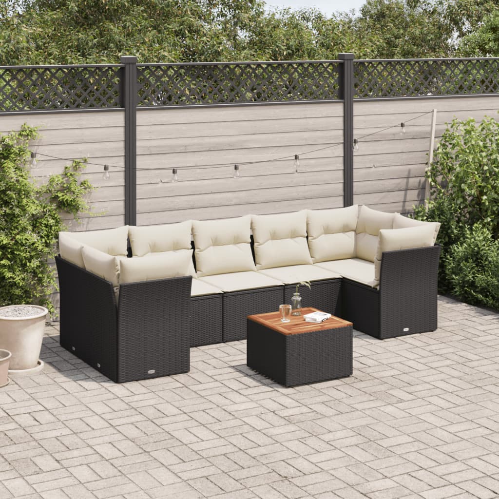 8-tlg. Garten-Sofagarnitur mit Kissen Schwarz Poly Rattan 8-tlg. Garten-Sofagarnitur mit Kissen Schwarz Poly Rattan