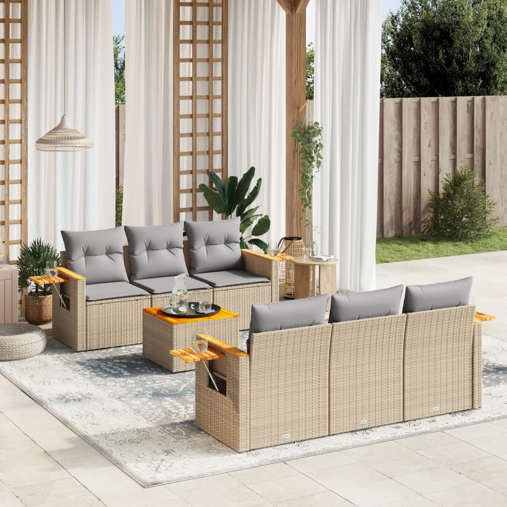7-tlg. Garten-Sofagarnitur mit Kissen Beige Poly Rattan 7-tlg. Garten-Sofagarnitur mit Kissen Beige Poly Rattan