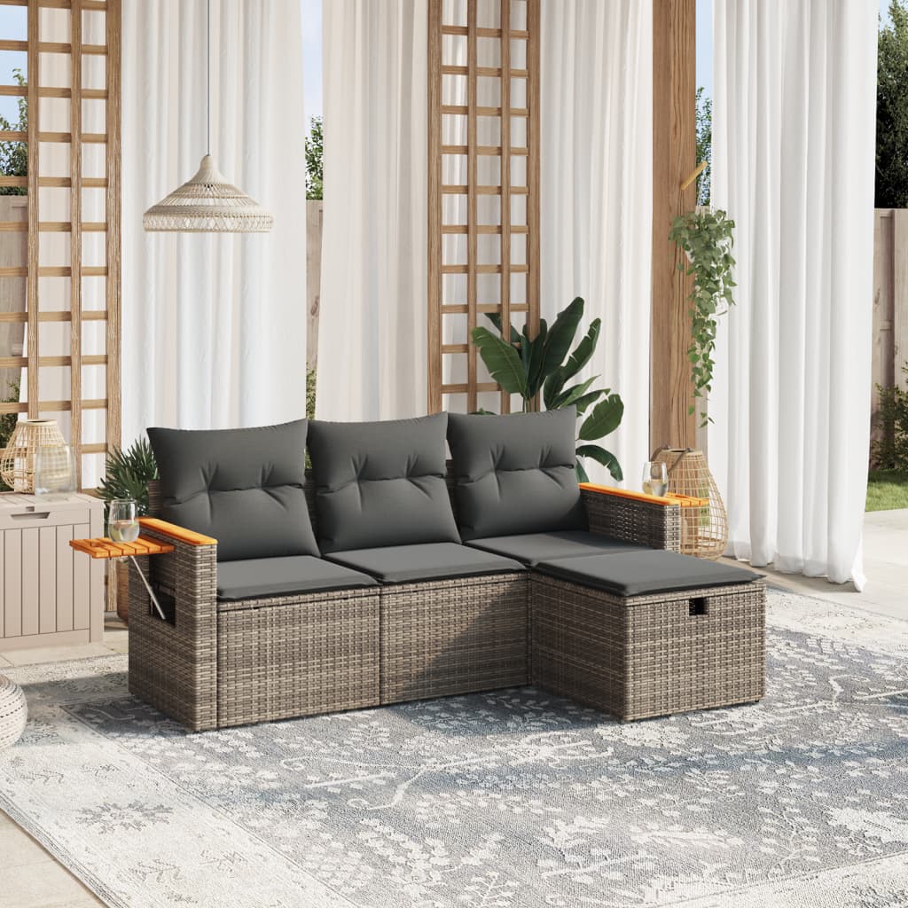 4-tlg. Garten-Sofagarnitur mit Kissen Grau Poly Rattan 4-tlg. Garten-Sofagarnitur mit Kissen Grau Poly Rattan