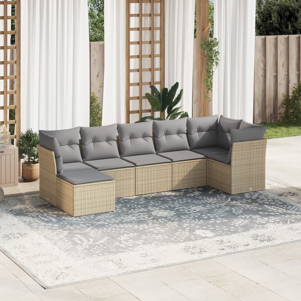 7-tlg. Garten-Sofagarnitur mit Kissen Beige Poly Rattan 7-tlg. Garten-Sofagarnitur mit Kissen Beige Poly Rattan