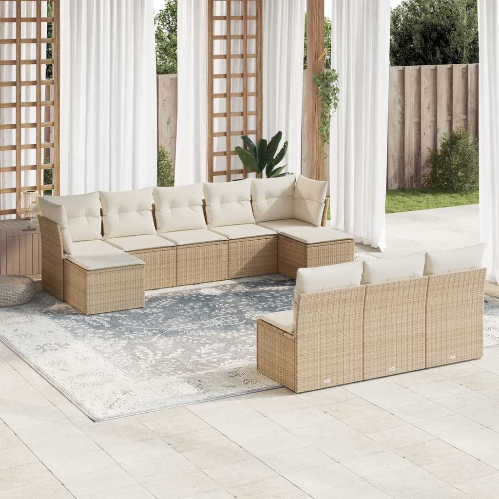 10-tlg. Garten-Sofagarnitur mit Kissen Beige Poly Rattan 10-tlg. Garten-Sofagarnitur mit Kissen Beige Poly Rattan