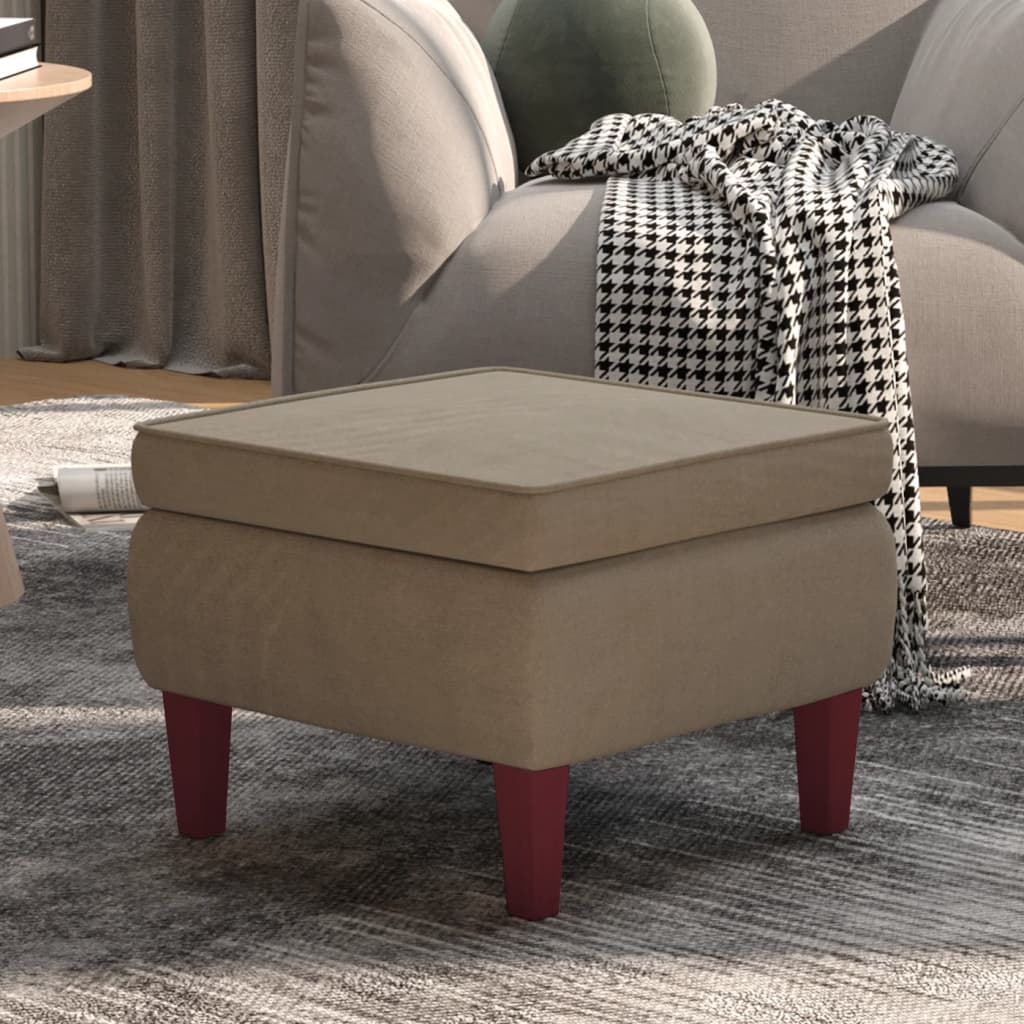 Hocker mit Holzbeinen Hellgrau Samt Hocker mit Holzbeinen Hellgrau Samt