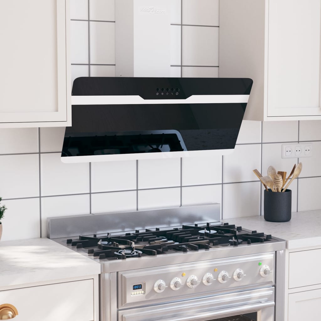 Dunstabzugshaube 90 cm Stahl und Hartglas Schwarz Dunstabzugshaube 90 cm Stahl und Hartglas Schwarz