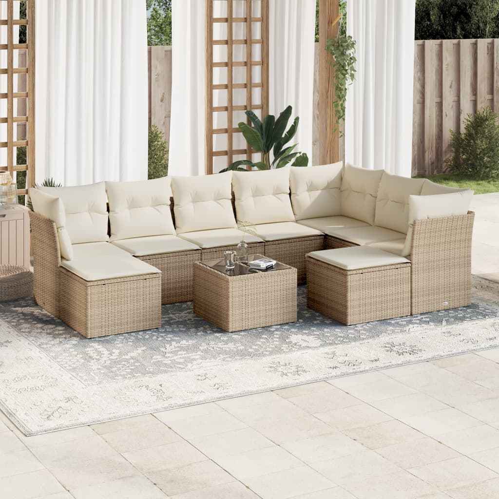 10-tlg. Garten-Sofagarnitur mit Kissen Beige Poly Rattan 10-tlg. Garten-Sofagarnitur mit Kissen Beige Poly Rattan