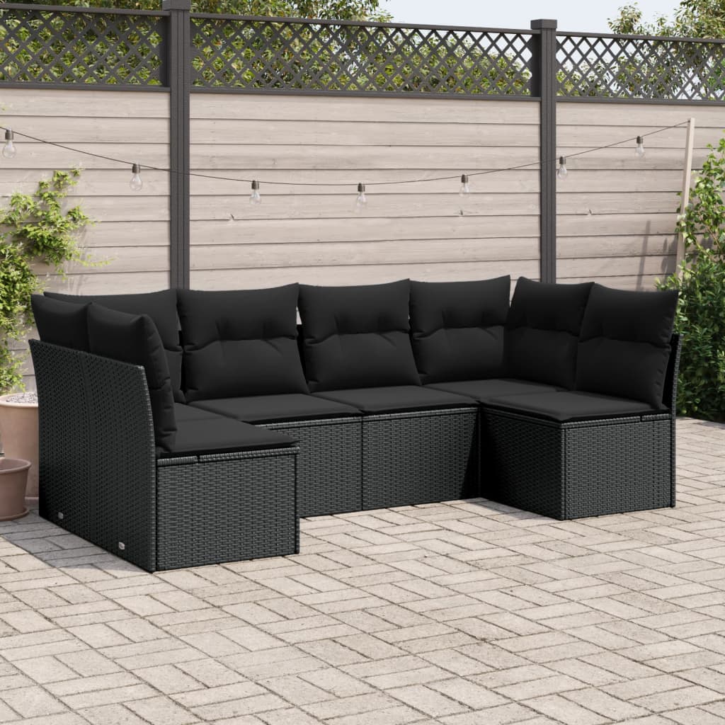 6-tlg. Garten-Sofagarnitur mit Kissen Schwarz Poly Rattan 6-tlg. Garten-Sofagarnitur mit Kissen Schwarz Poly Rattan