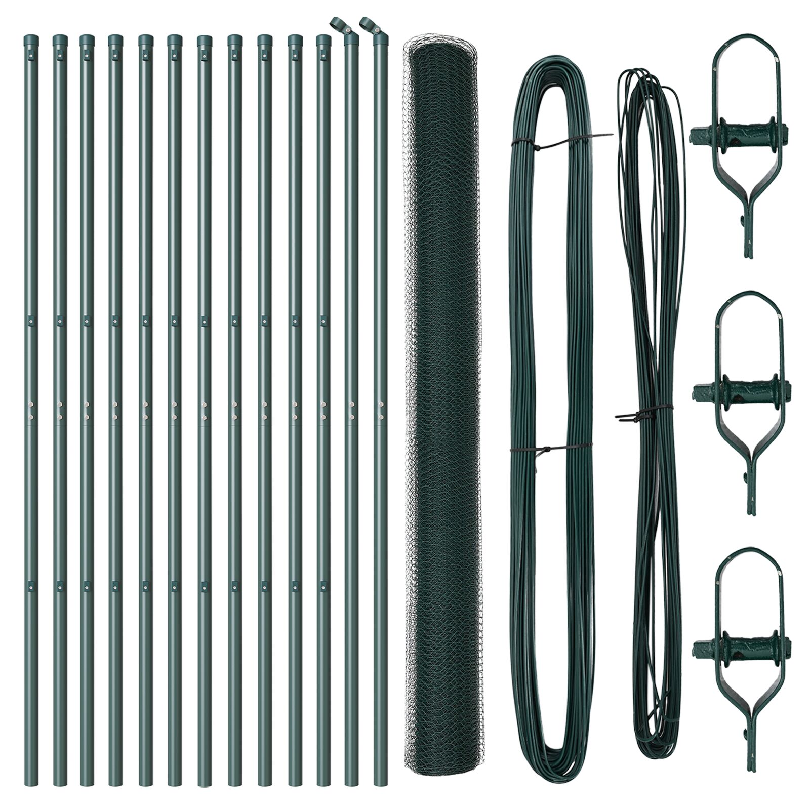 Sechseckzaun Grün 1,6x25 m Stahl, Zaunpfosten 13 Stück Grün Ø32 mm 210 cm verzinkter Stahl