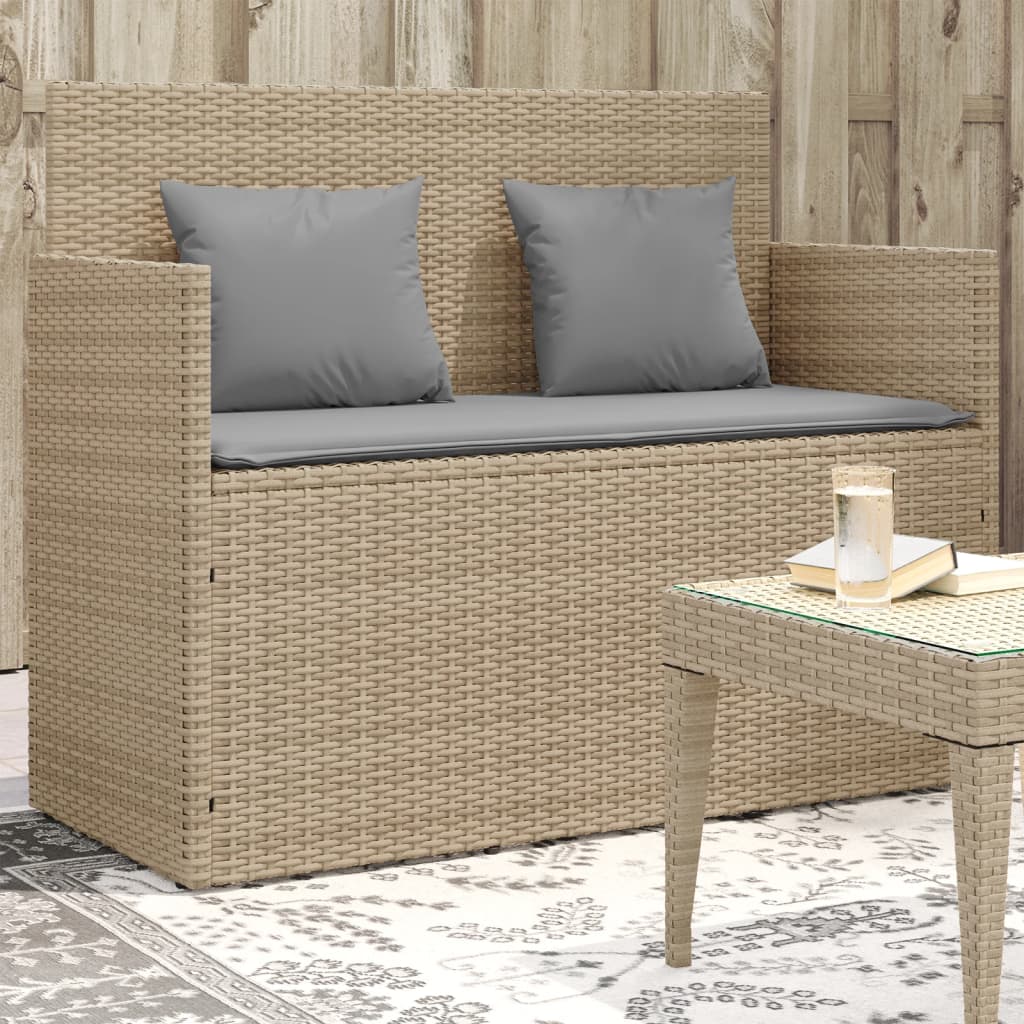 Gartenbank mit Kissen Beige Poly Rattan Gartenbank mit Kissen Beige Poly Rattan