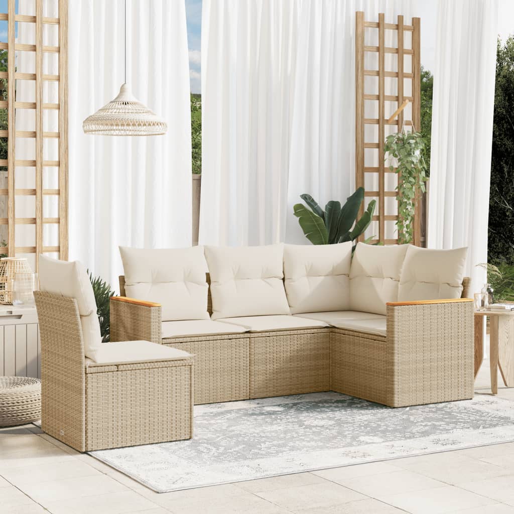 5-tlg. Garten-Sofagarnitur mit Kissen Beige Poly Rattan 5-tlg. Garten-Sofagarnitur mit Kissen Beige Poly Rattan